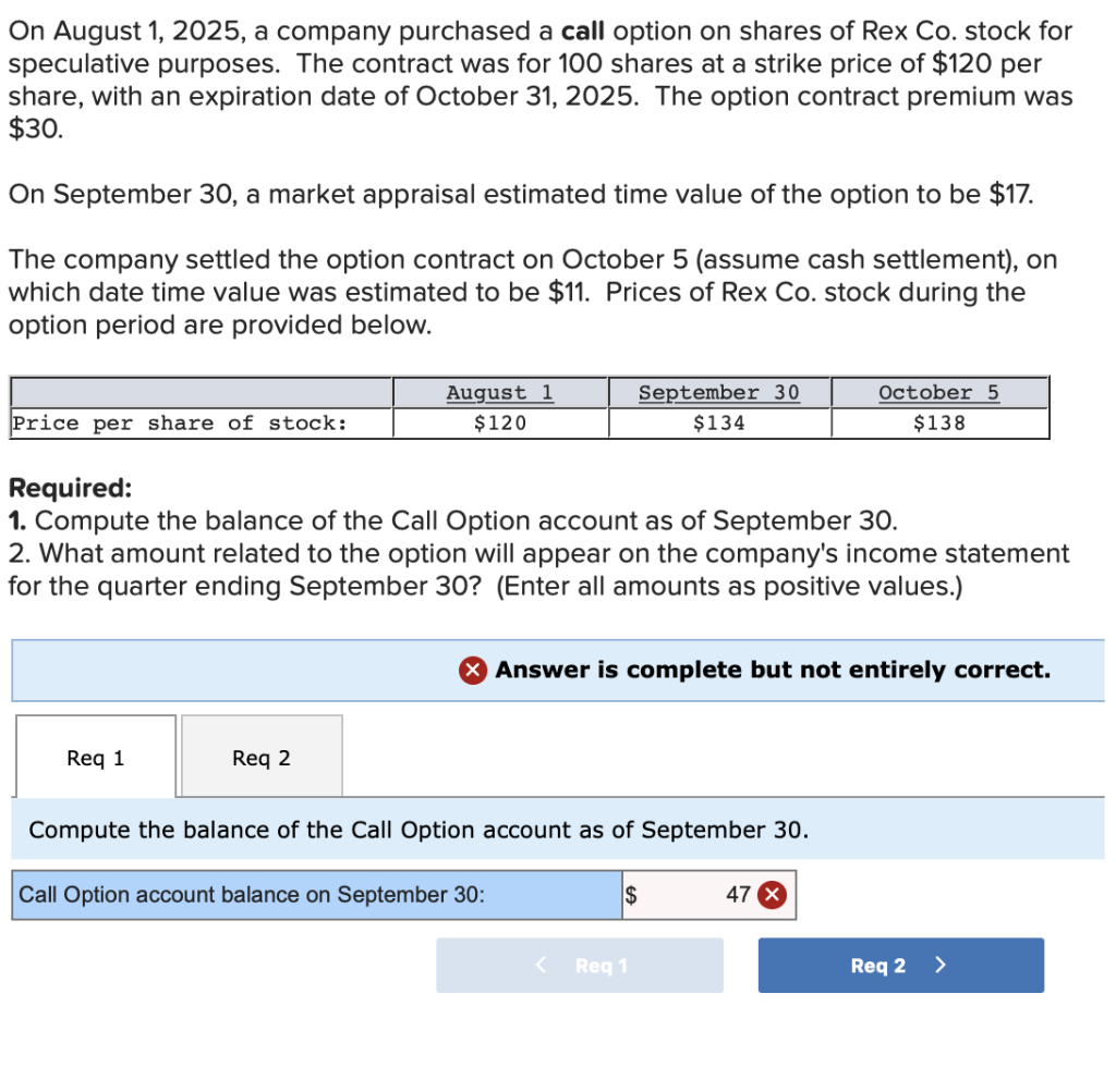 Solved On August 1,2025 , a company purchased a call option | Chegg.com