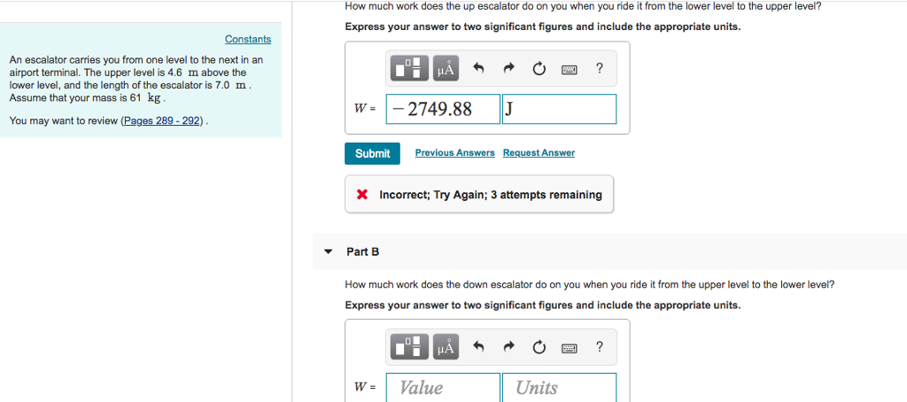 Solved How Much Work Does The Up Escalator Do On You When Chegg
