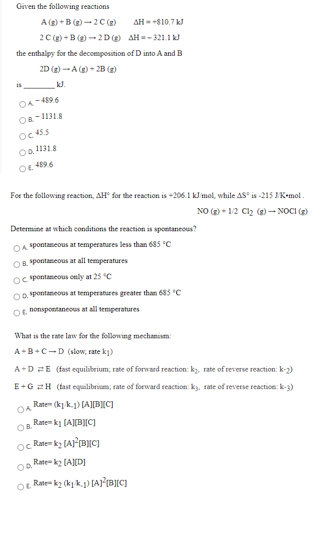 Solved Given the following reactions A (g) + B (g) → 2C (g) | Chegg.com