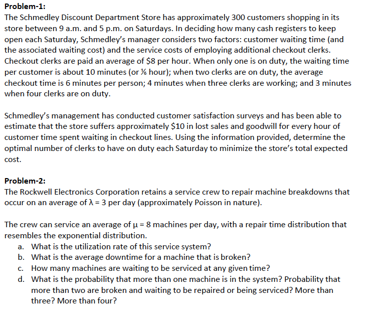Solved Problem1 The Schmedley Discount Department Store