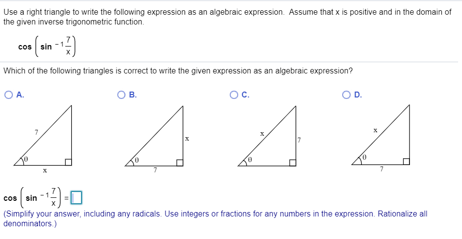 Solved Use a right triangle to write the following | Chegg.com