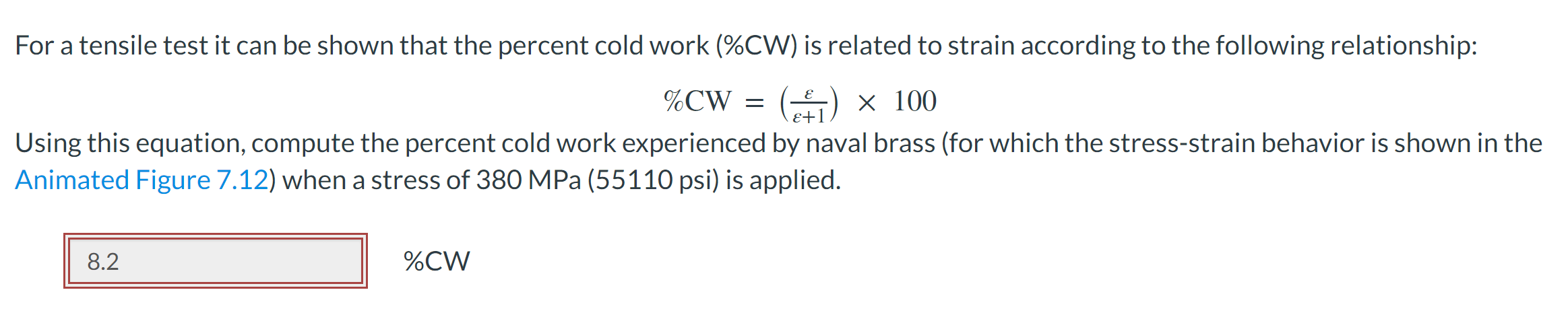 Solved = For a tensile test it can be shown that the percent | Chegg.com