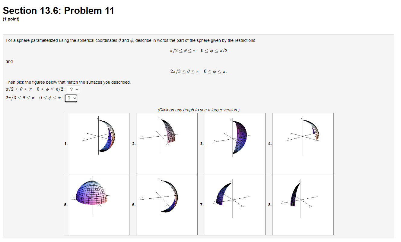 Solved π/2≤θ≤π0≤ϕ≤π/2 and 2π/3≤θ≤π0≤ϕ≤π. Then pick the | Chegg.com