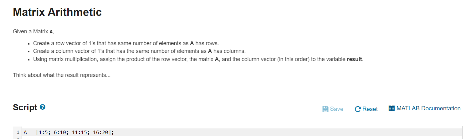 Solved Matrix Arithmetic Given a Matrix A. Create a row Chegg