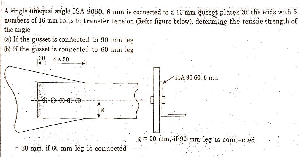 Solved A single unequal angle ISA 9060, 6 mm is connected to | Chegg.com
