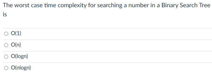 Solved The worst case time complexity for searching a number | Chegg.com