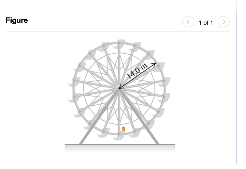 A ferris wheel rotates around in 30 seconds