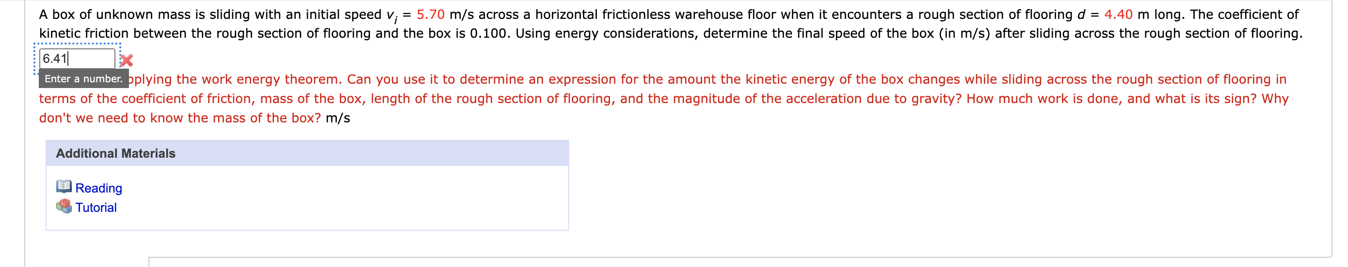 Solved don't we need to know the mass of the box? m/s | Chegg.com