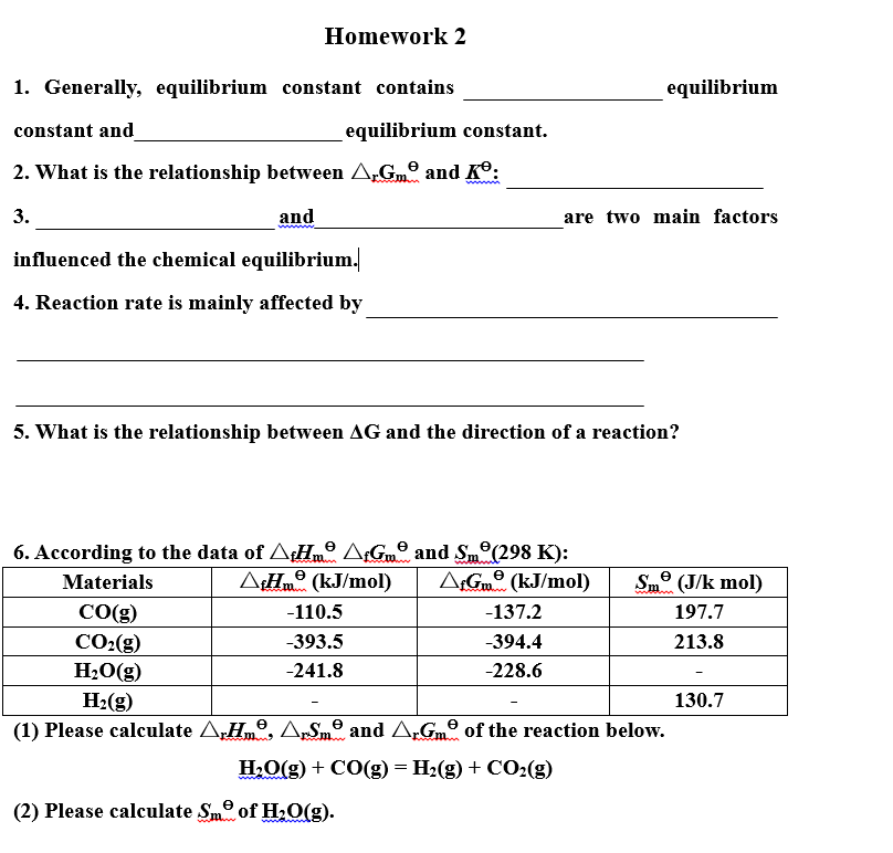 equilibrium constant homework