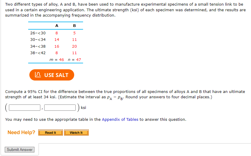 Solved Two Different Types Of Alloy, A And B, Have Been Used | Chegg.com