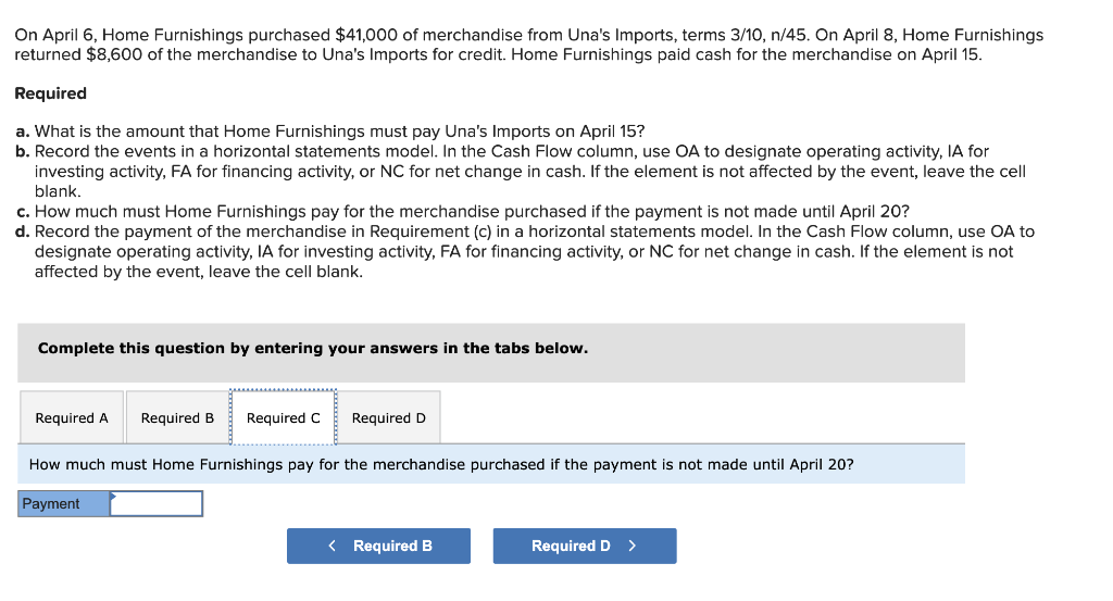 Solved on april 6 home furnishings purchased 41 000 of chegg