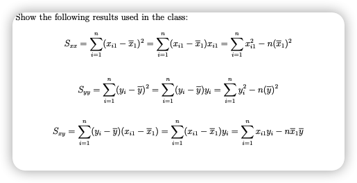 Solved show the following results used in the class: | Chegg.com