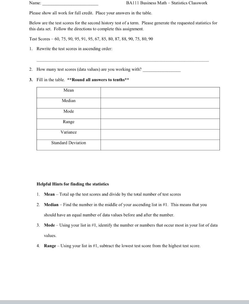 Solved Please show all work for full credit. Place your | Chegg.com
