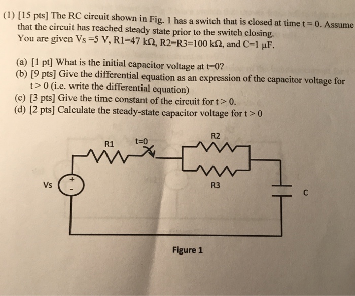 Solved (1) [15 pts] The RC circuit shown in Fig. 1 has a | Chegg.com