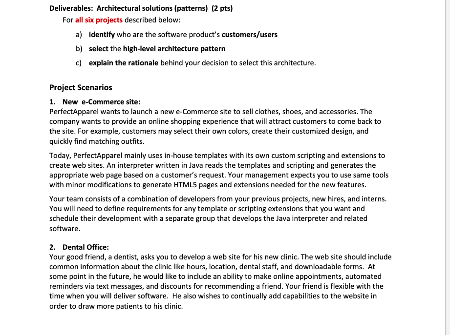 Solved Deliverables: Architectural solutions (patterns) (2 | Chegg.com