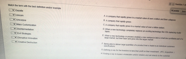 Solved Question 1 points Match the term with the best | Chegg.com