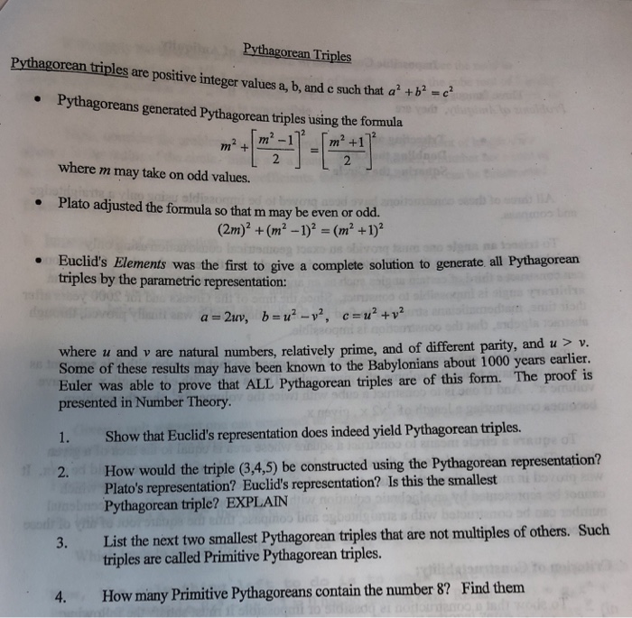 Solved Pythagorean Triples Pythagorean triples are positive | Chegg.com