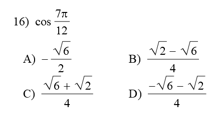 Solved 13) cos -75° A) -2 - V3 12 - Vo B) 4 -V5-V2 D) V6-V2 | Chegg.com