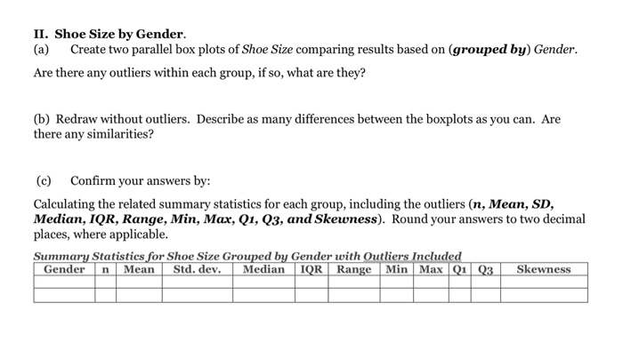 Create a box plot of Shoe Sizes, using Mathematica | Chegg.com