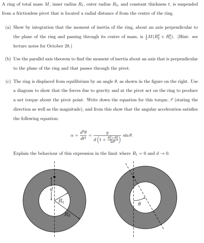 Solved A Ring Of Total Mass M Inner Radius R Outer Radius Chegg Com