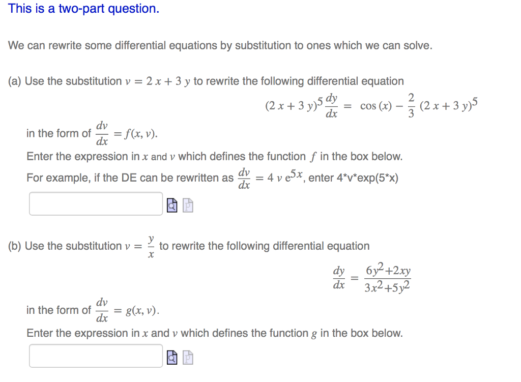 Solved A)Use the substitution v=2x+3y to rewrite the