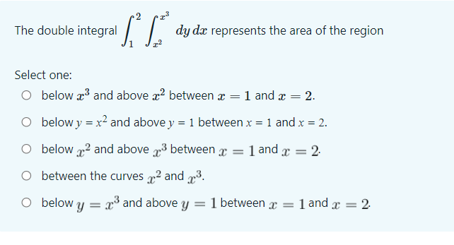Solved The double integral dy dx represents the area of the | Chegg.com