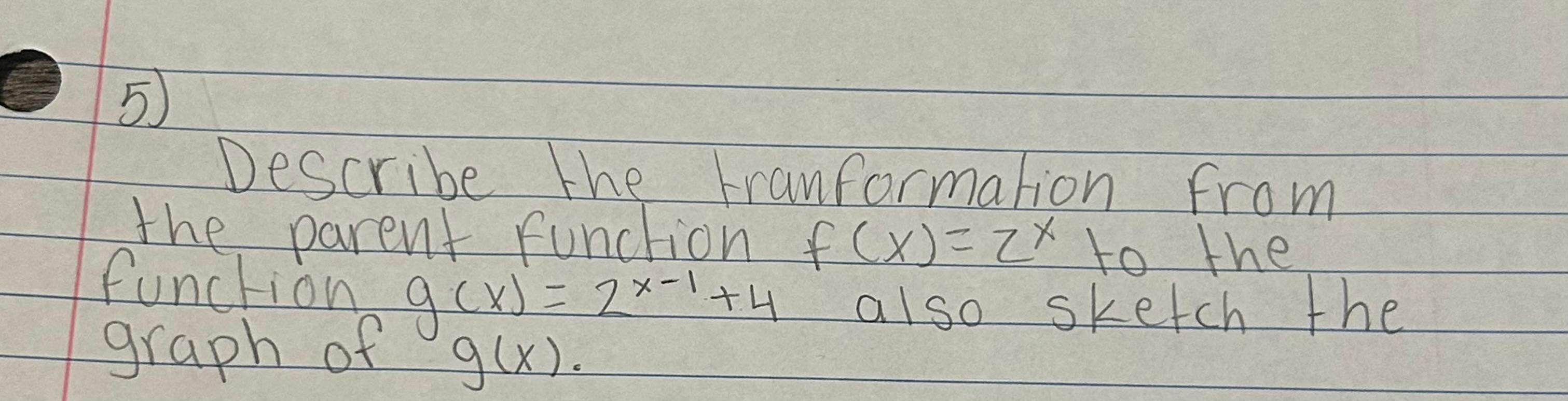 Solved Describe the tranformation from the parent function | Chegg.com