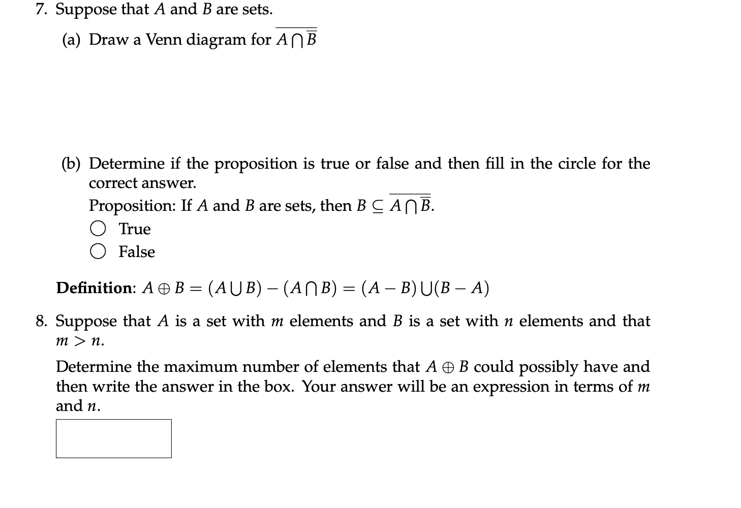 Solved 7. Suppose That A And B Are Sets. (a) Draw A Venn | Chegg.com