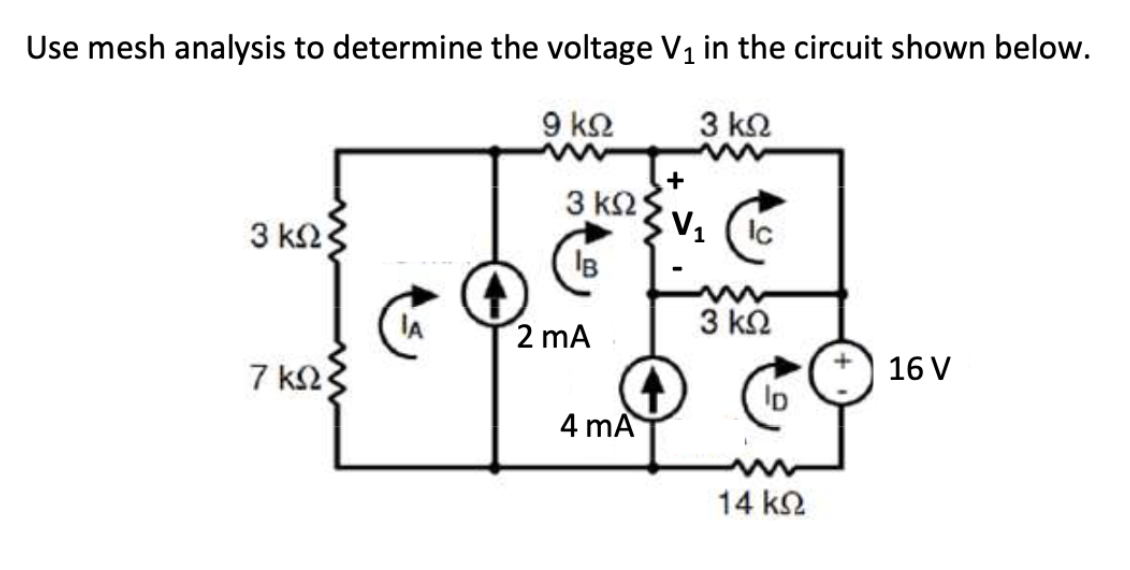 Solved Use mesh analysis to determine the voltage V1 in the | Chegg.com