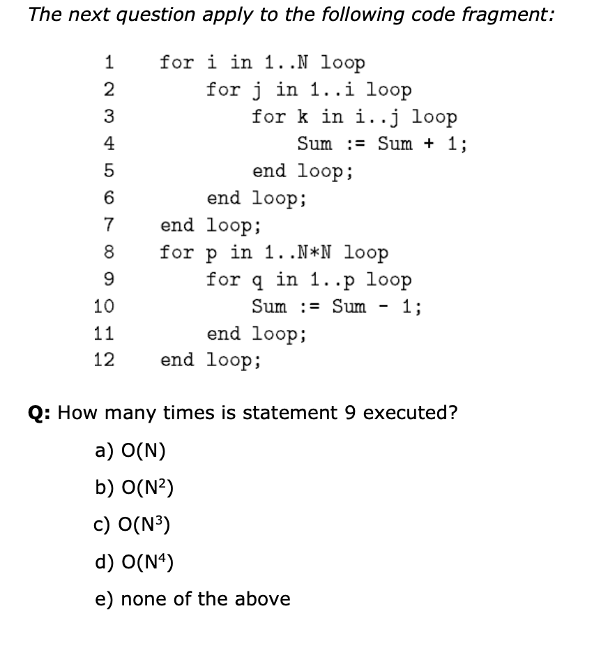 Solved The next question apply to the following code | Chegg.com