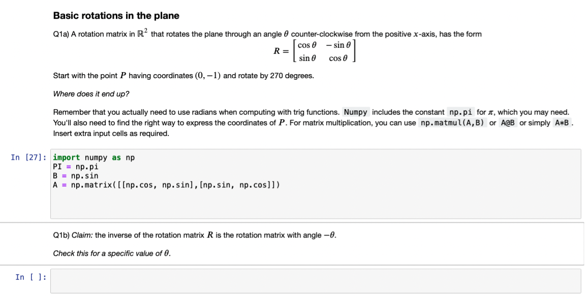 Solved Basic rotations in the plane Q1a) A rotation matrix | Chegg.com