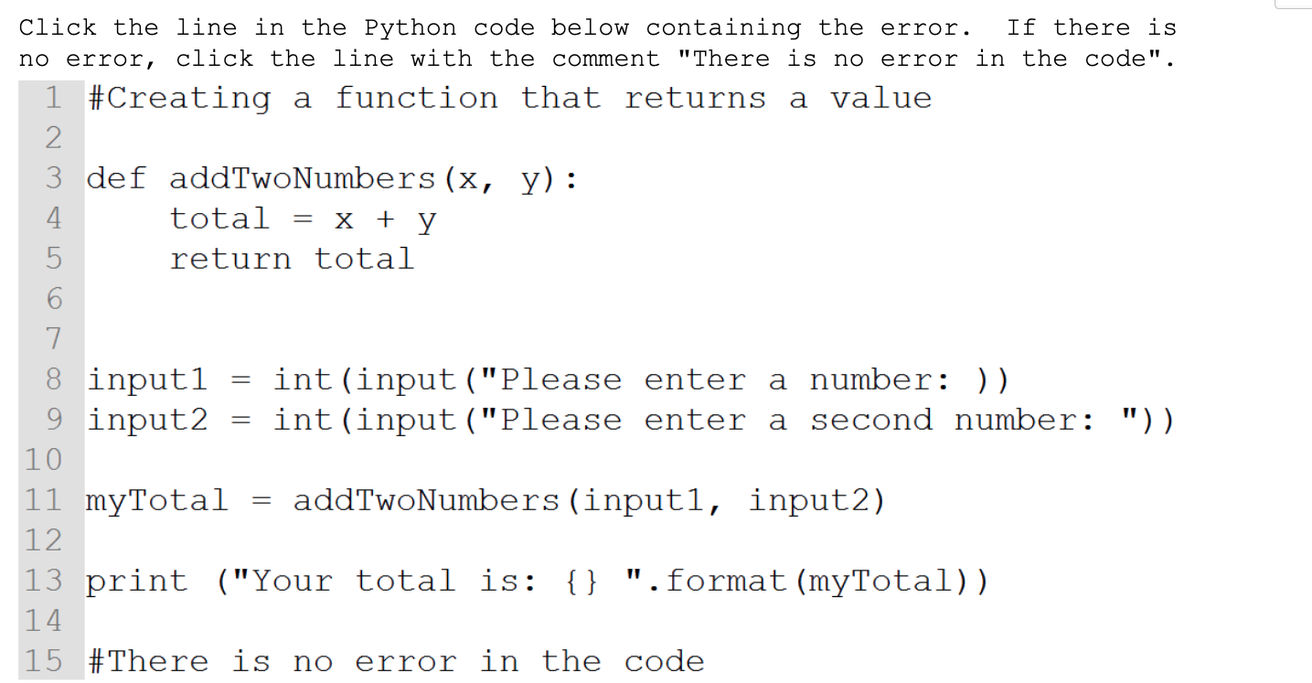 Solved = Click the line in the Python code below containing | Chegg.com