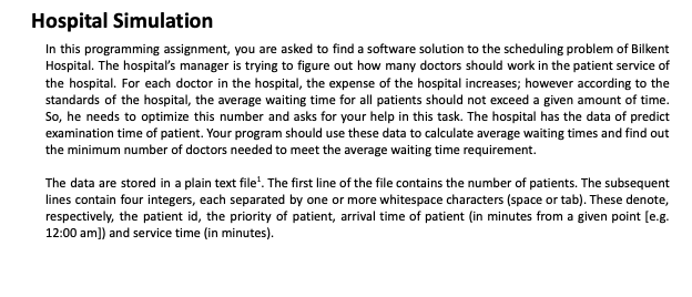 Solved Hospital Simulation In This Programming Assignment, | Chegg.com