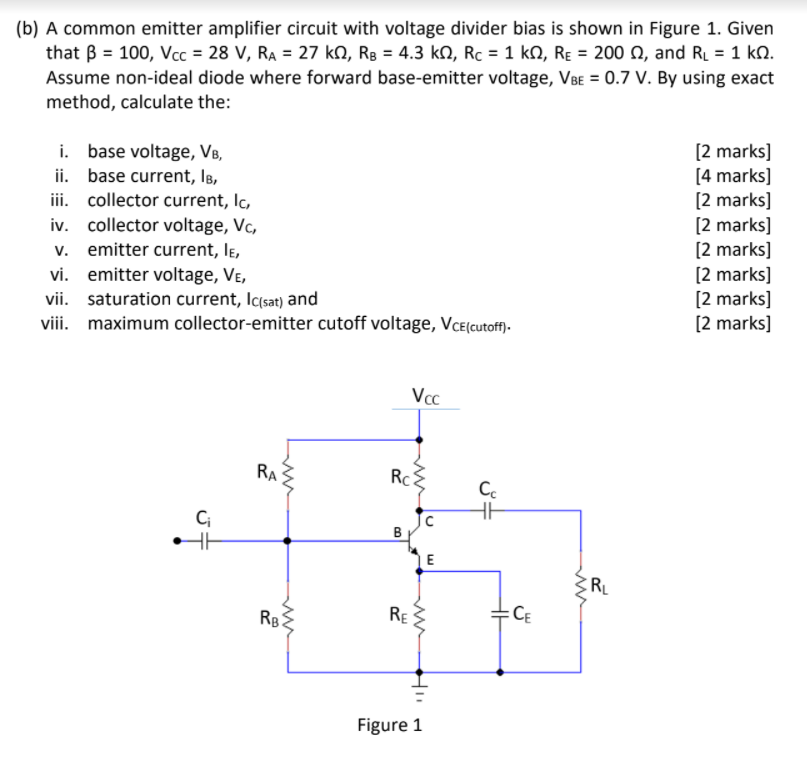 Solved (b) A Common Emitter Amplifier Circuit With Voltage | Chegg.com