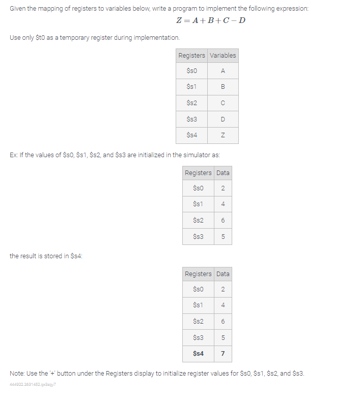 Solved Z=A+B+C−D Use only \$t0 as a temporary register | Chegg.com