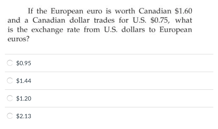 Solved If the European euro is worth Canadian 1.60 and a