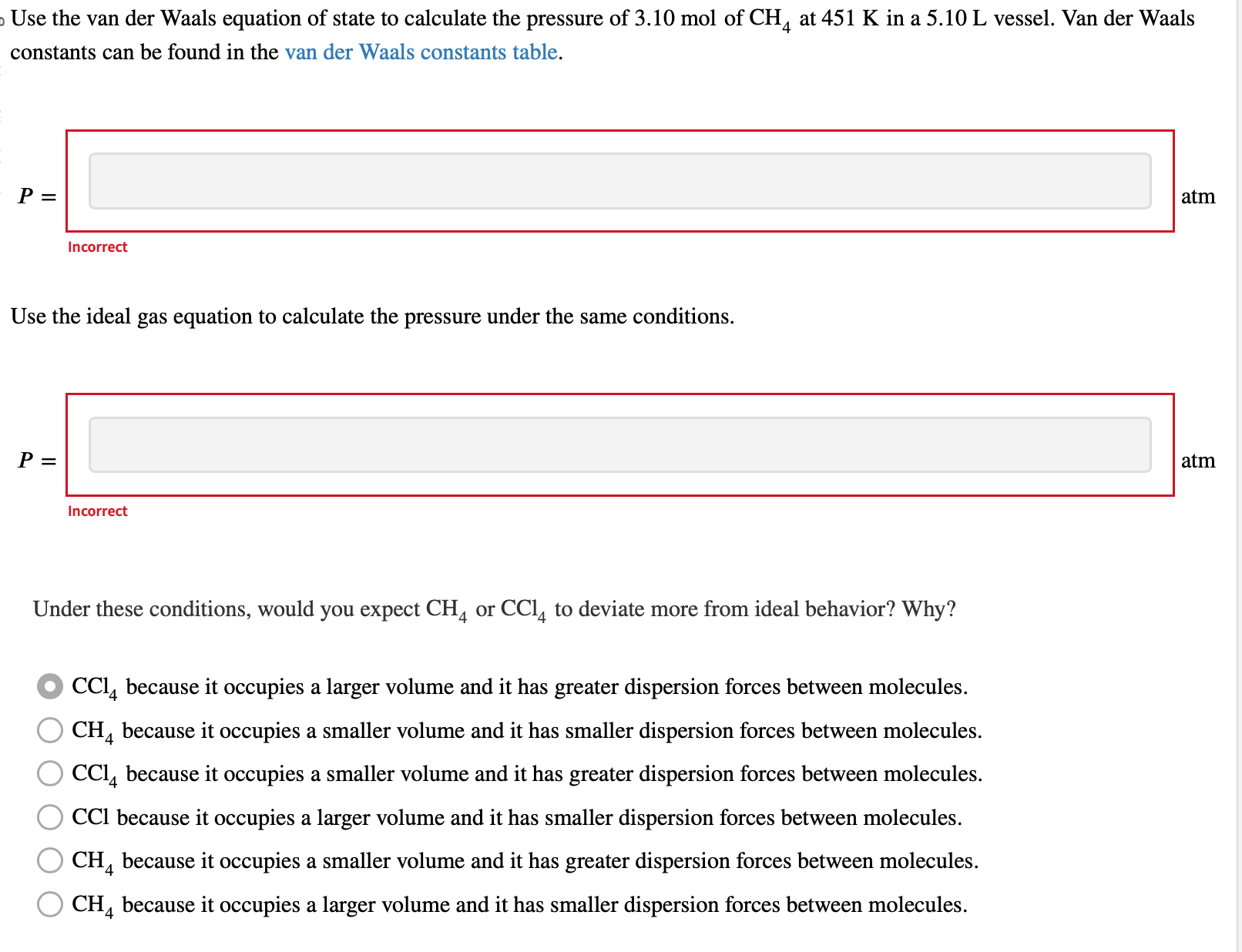 Solved Use the van der Waals equation of state to calculate | Chegg.com