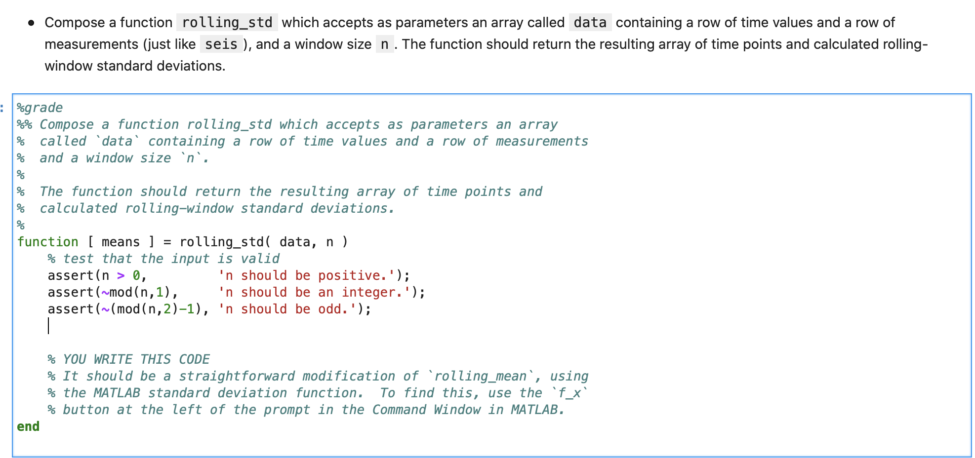 Compose a function rolling std which accepts as Chegg