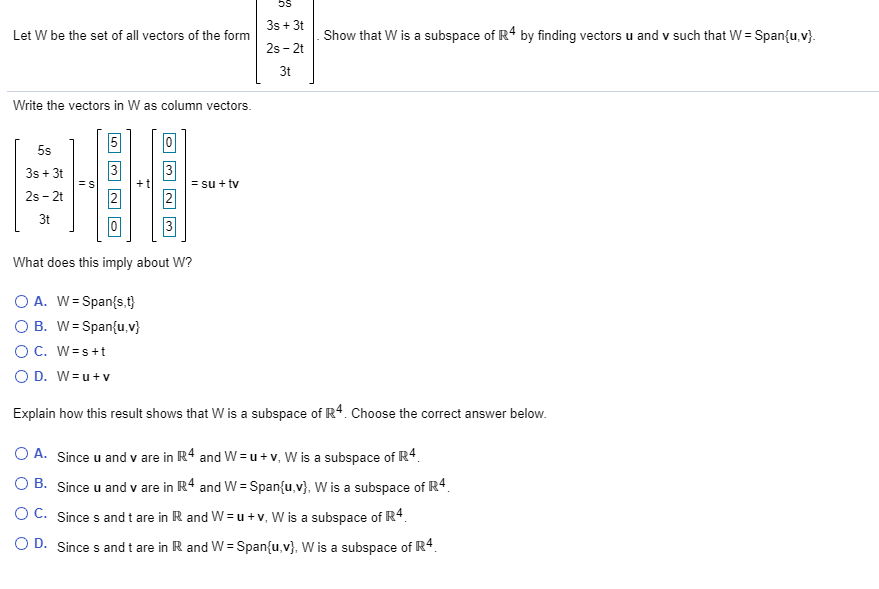 Solved Let W Be The Set Of All Vectors Of The Form Show T Chegg Com