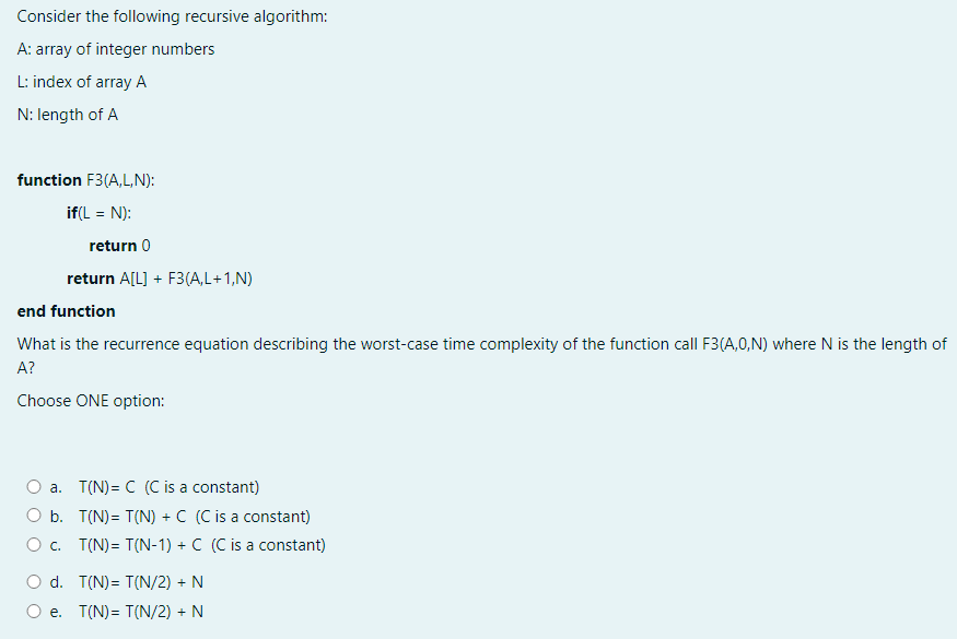 Solved A: array of integer numbers L: index of array A N : | Chegg.com