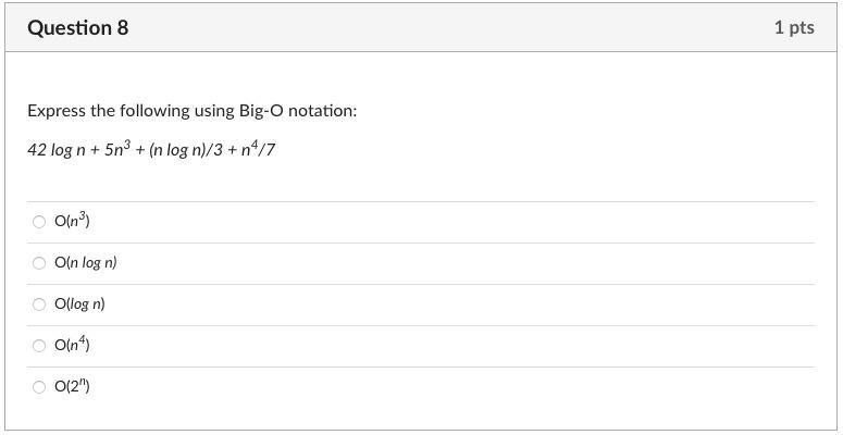 Solved Express the following using Big- O notation: | Chegg.com
