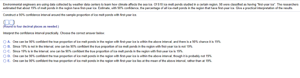 Solved Environmental engineers are using data collected by | Chegg.com