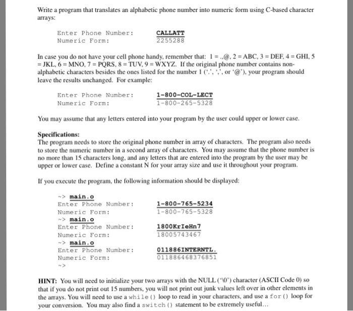 Solved Write a program that translates an alphabetic phone | Chegg.com