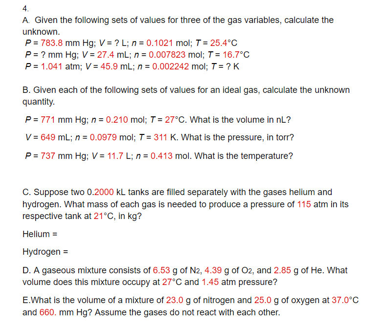 Solved 4 A Given The Following Sets Of Values For Three Chegg Com