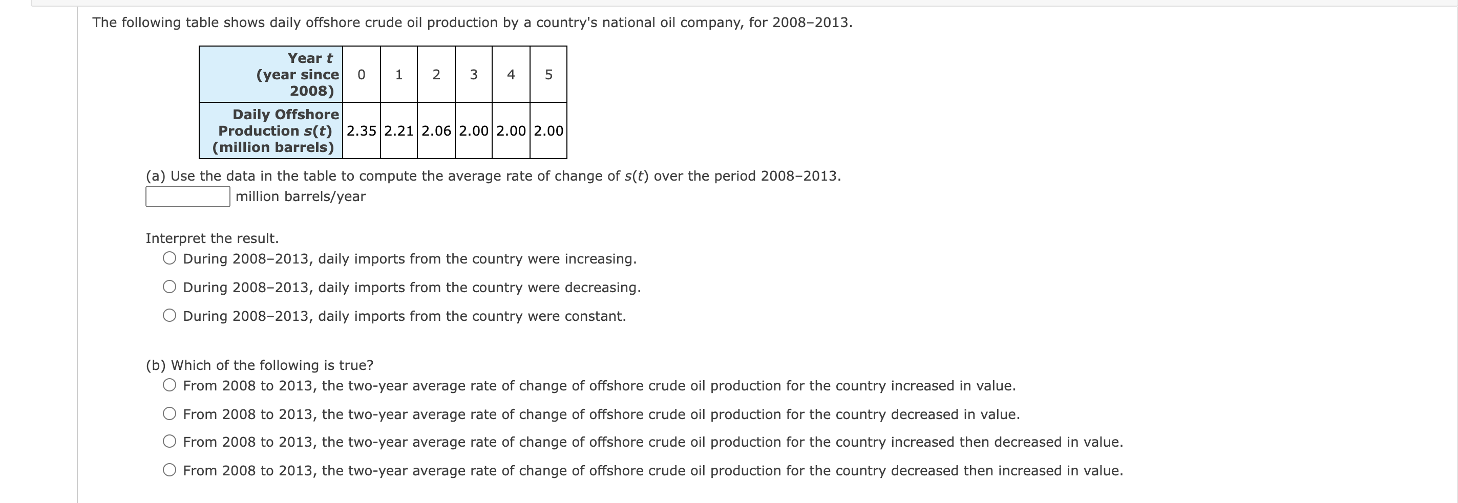 Solved The Following Table Shows Daily Offshore Crude Oil | Chegg.com