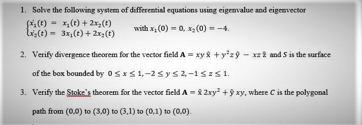 Solved 1. Solve the following system of differential | Chegg.com