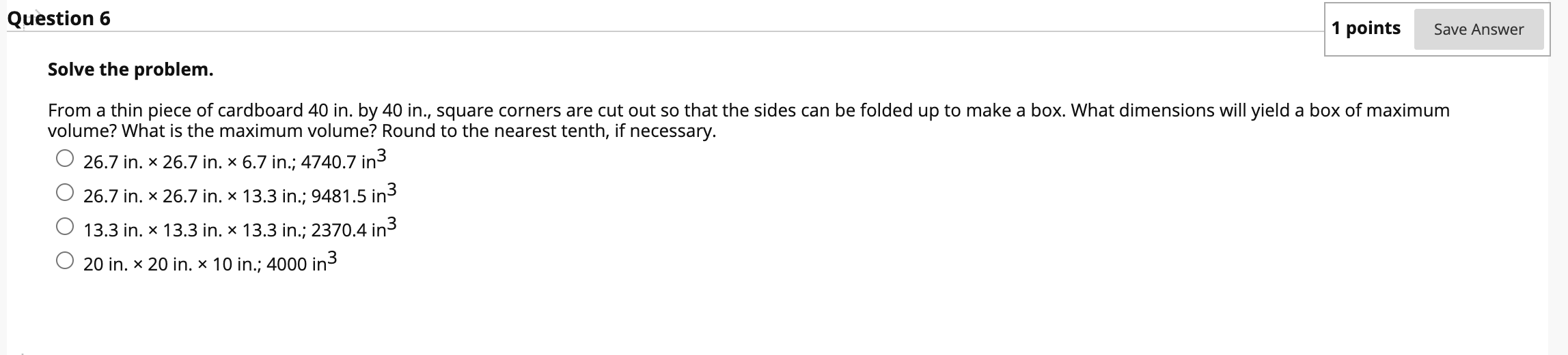 Solved Question 6 1 points Save Answer Solve the problem. | Chegg.com