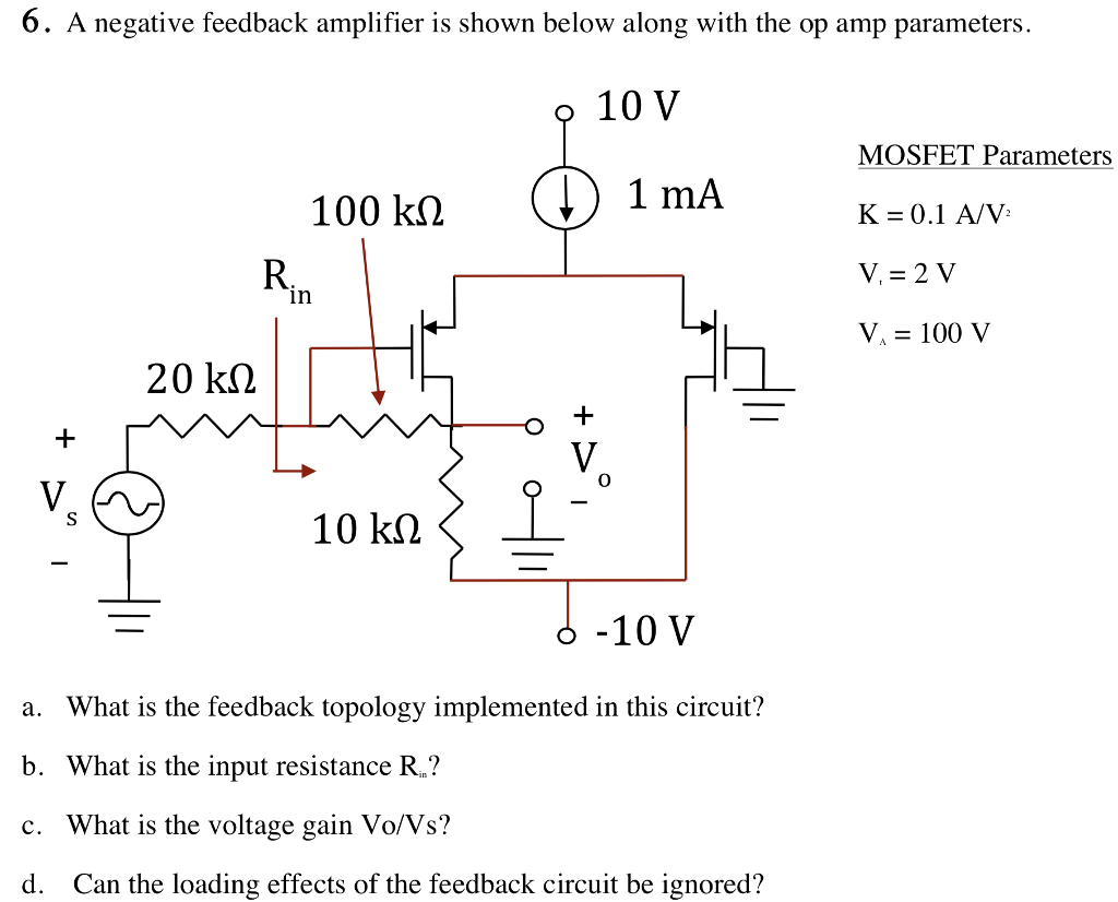 6. A negative feedback amplifier is shown below along | Chegg.com