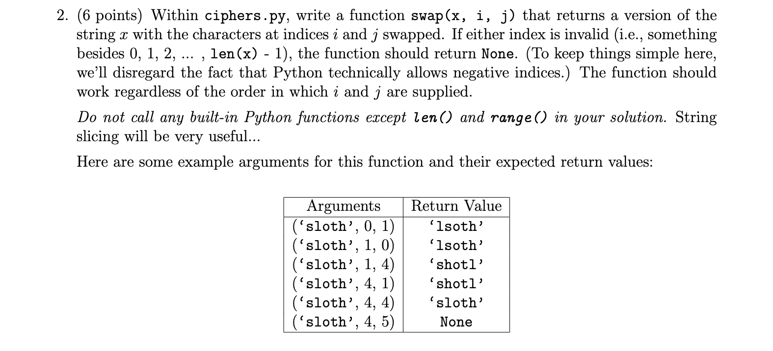 Solved 2. (6 points) Within ciphers.py, write a function | Chegg.com