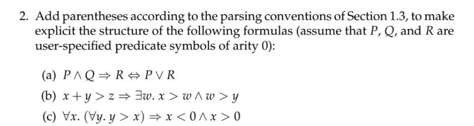 Solved 2. Add parentheses according to the parsing | Chegg.com